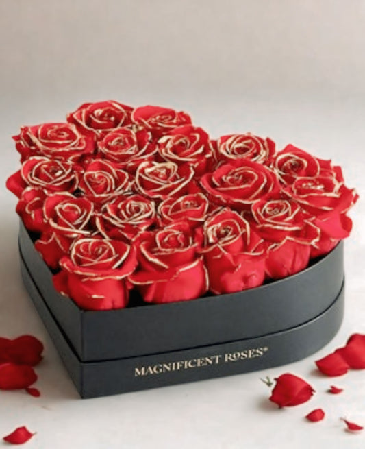 Golden Heart Roses Box. romantic roses bouquet in Dubai, Abu Dhabi