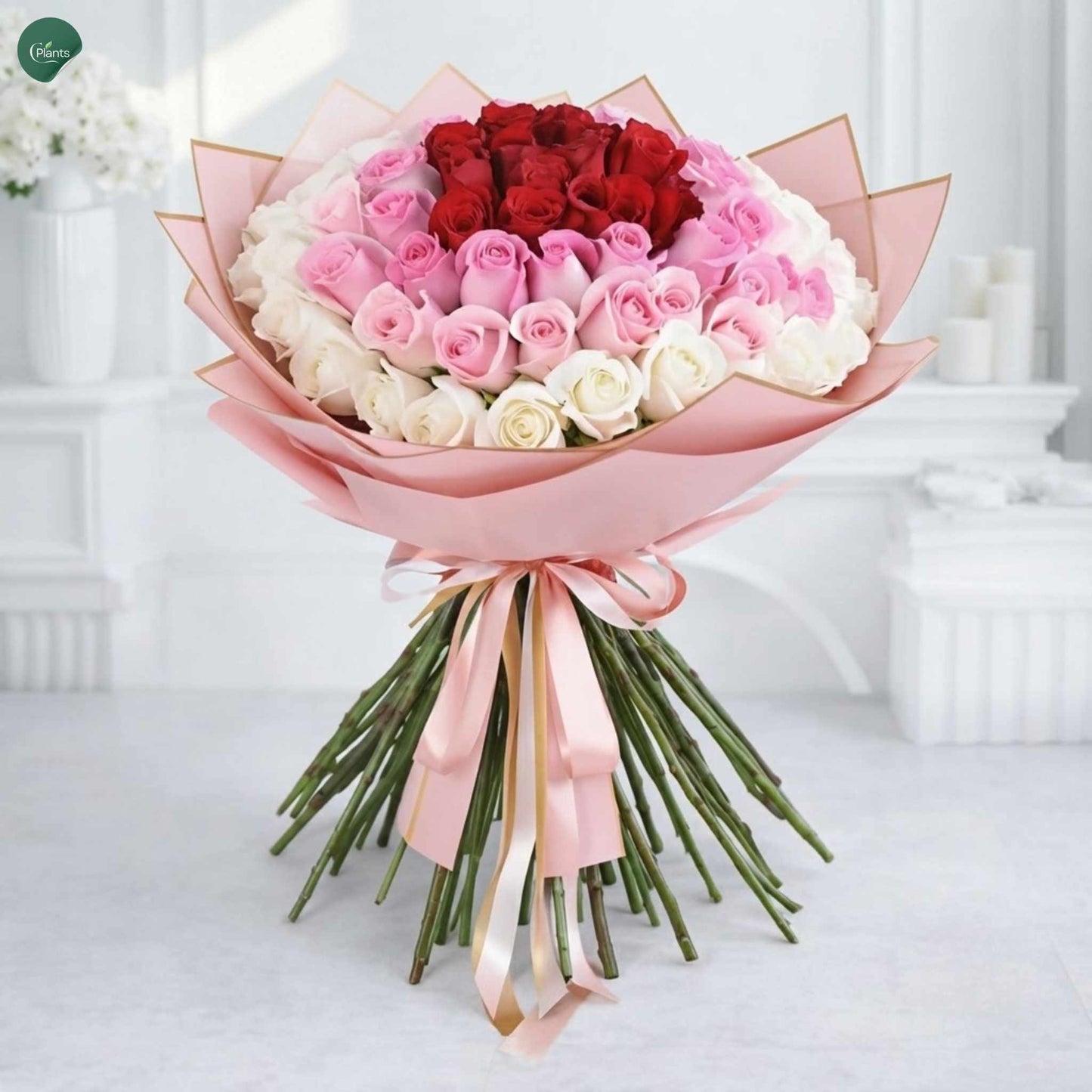 101 tri-tone rose bouquet luxury pink wrap UAE