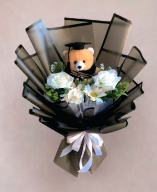 Cute Teddy + White Rose Bouquet | Romantic Gift Sets with Love