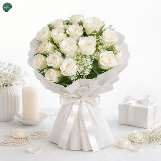 Elegant white rose bouquet for weddings and anniversaries by CPlants UAE