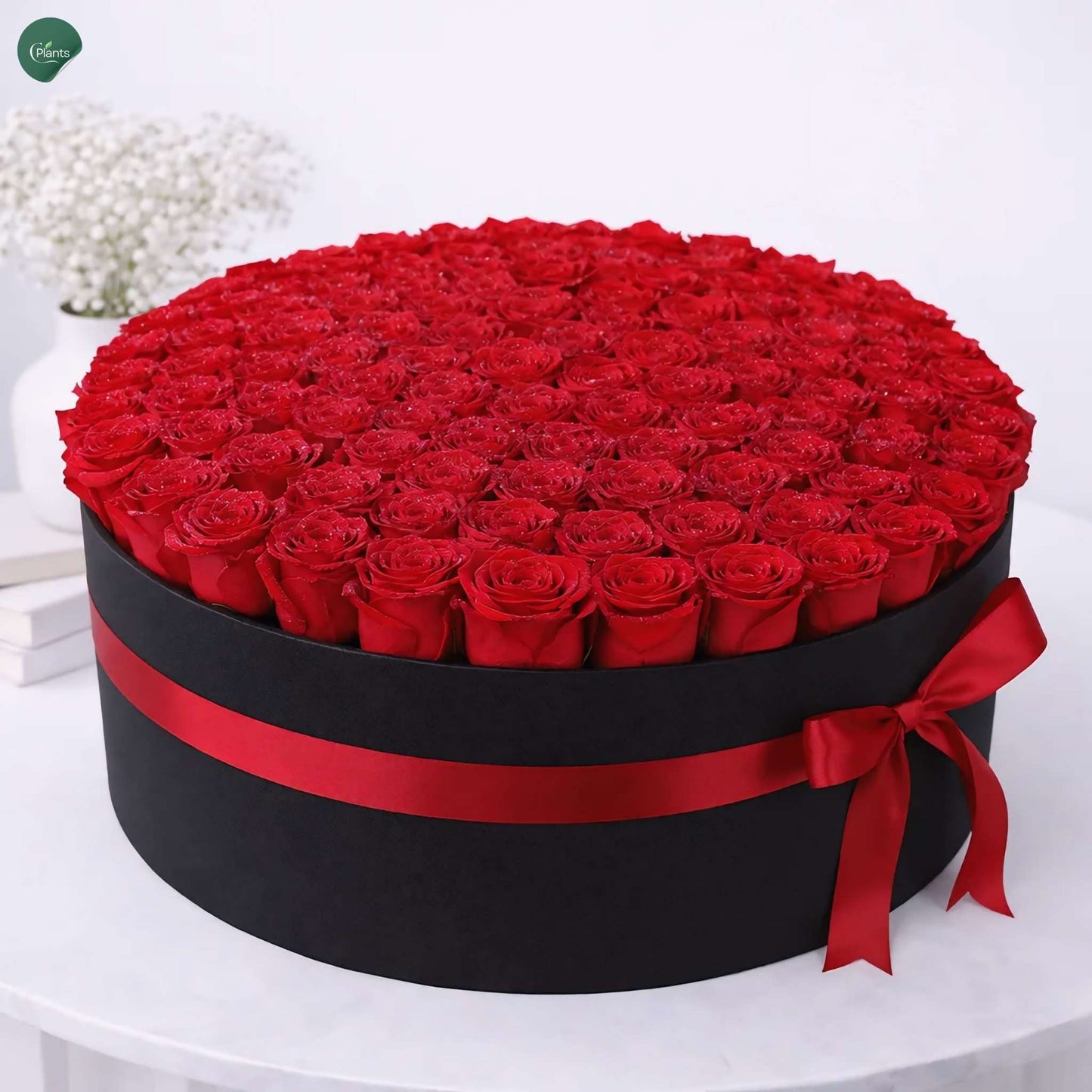 Grand 100–121 Red Rose Bouquet in Luxury Matte Black Cylinder Box