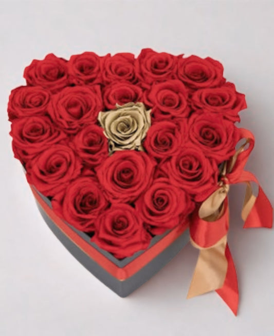 in my heart red and gold roses box.