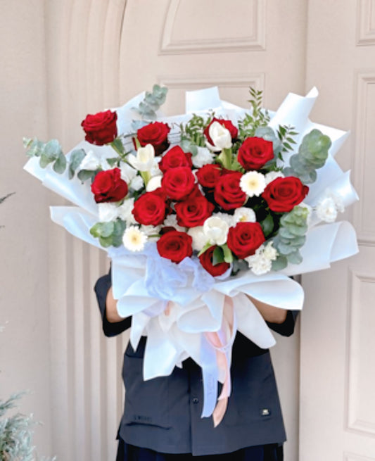 red and white romantic flower bouquet